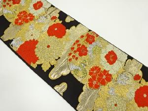 アンティーク　孔雀に牡丹・菊模様織り出し袋帯（材料）
